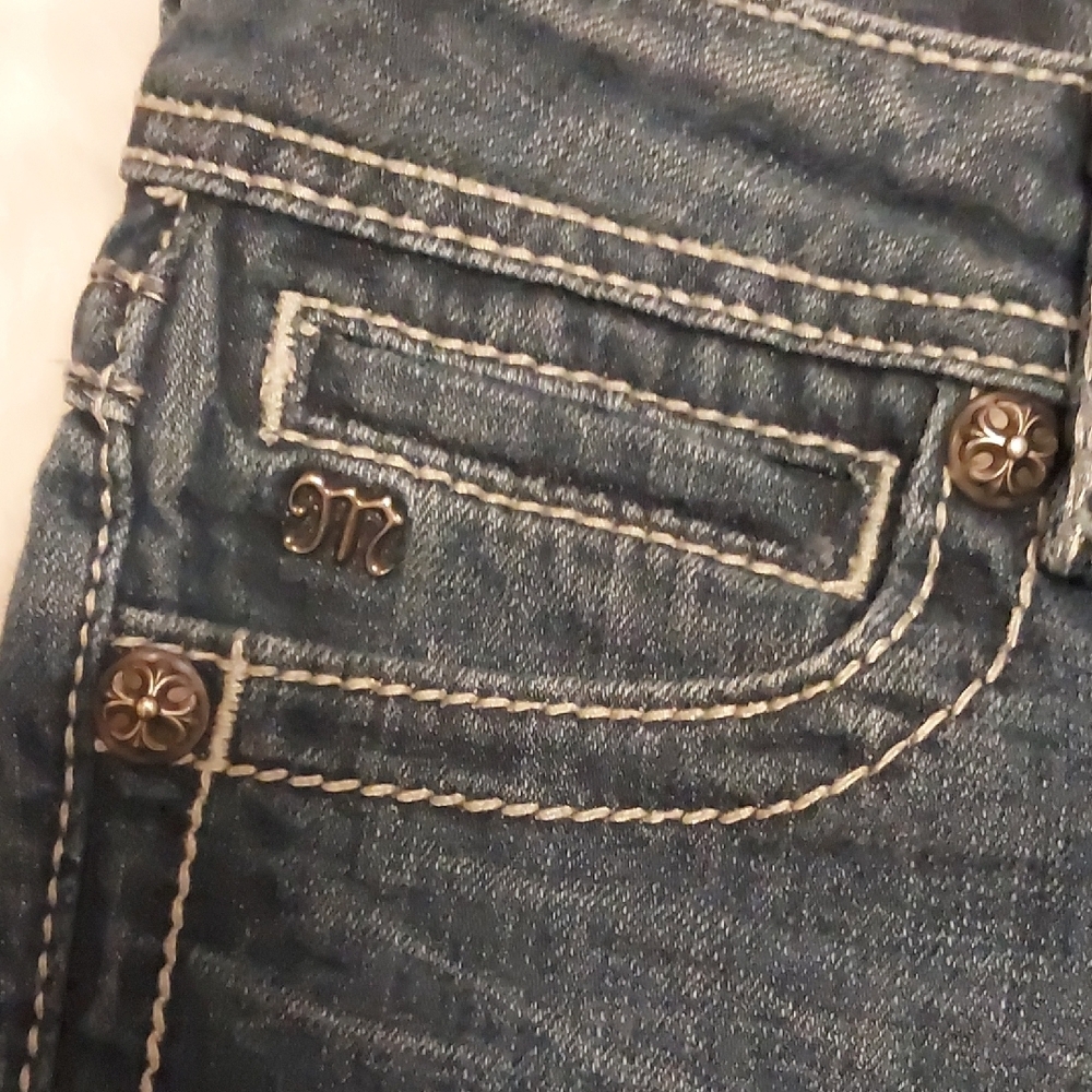 Miss Me Blue Boot Cut Jeans with Fleur-de-Lis Embroidery - Picture 6 of 9